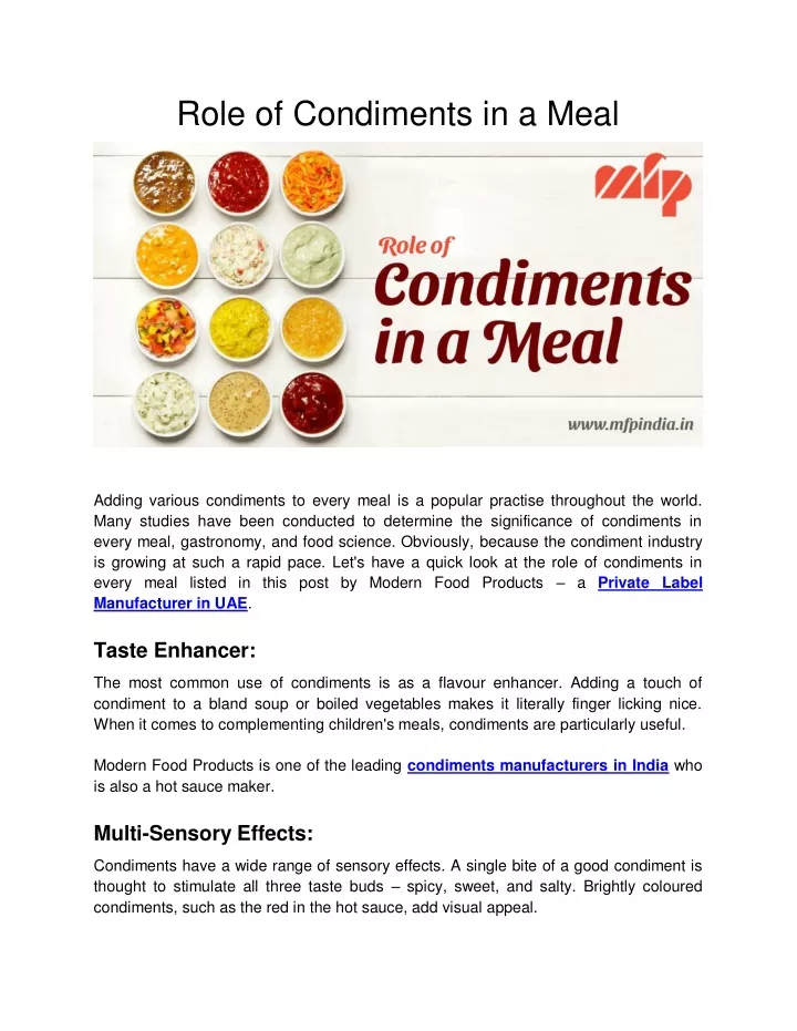 role of condiments in a meal