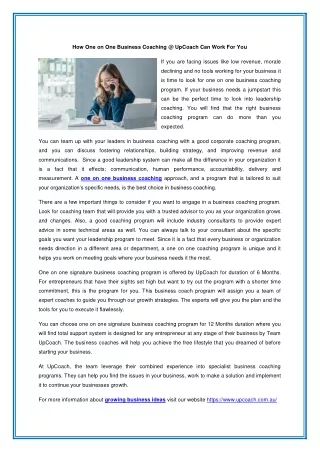 How One on One Business Coaching at UpCoach Can Work For You