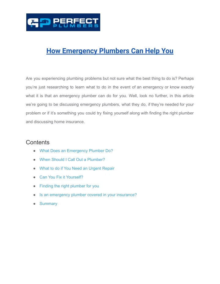 how emergency plumbers can help you