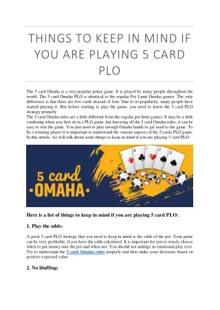 Things to keep in mind if you are playing 5 card PLO