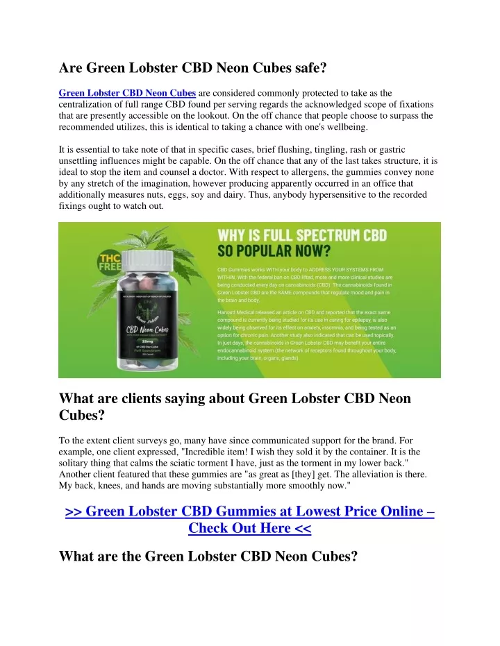 are green lobster cbd neon cubes safe