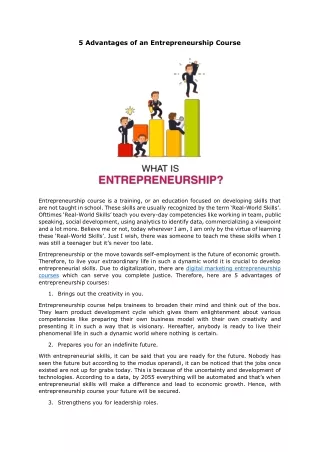 Entrepreneurship Course and why it is an advantage