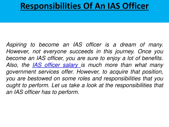responsibilities of an ias officer