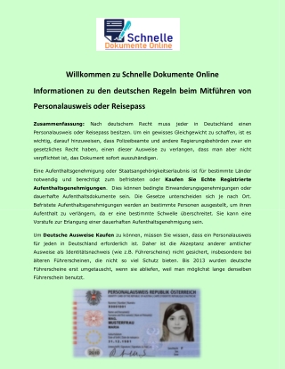 Informationen zu den deutschen Regeln beim Mitführen von Personalausweis oder Reisepass