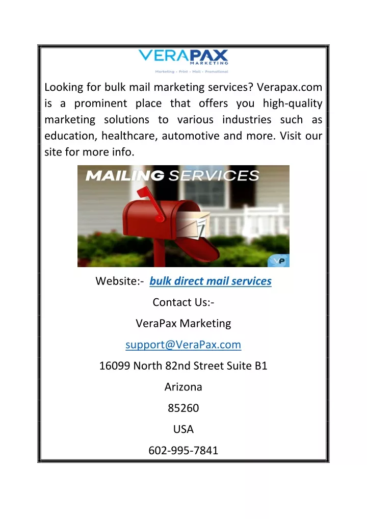 looking for bulk mail marketing services verapax