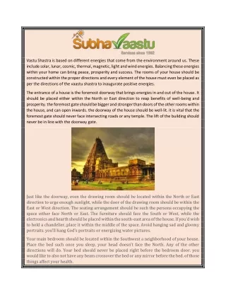 vastu shastra is based on different energies that