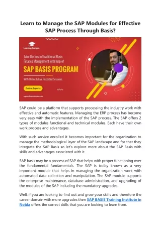 learn to manage the sap modules for effective