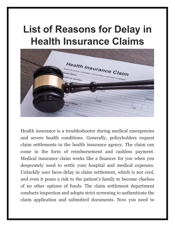 list of reasons for delay in health insurance