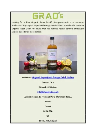 Organic Superfood Energy Drink Online | Shopgrads.co.uk
