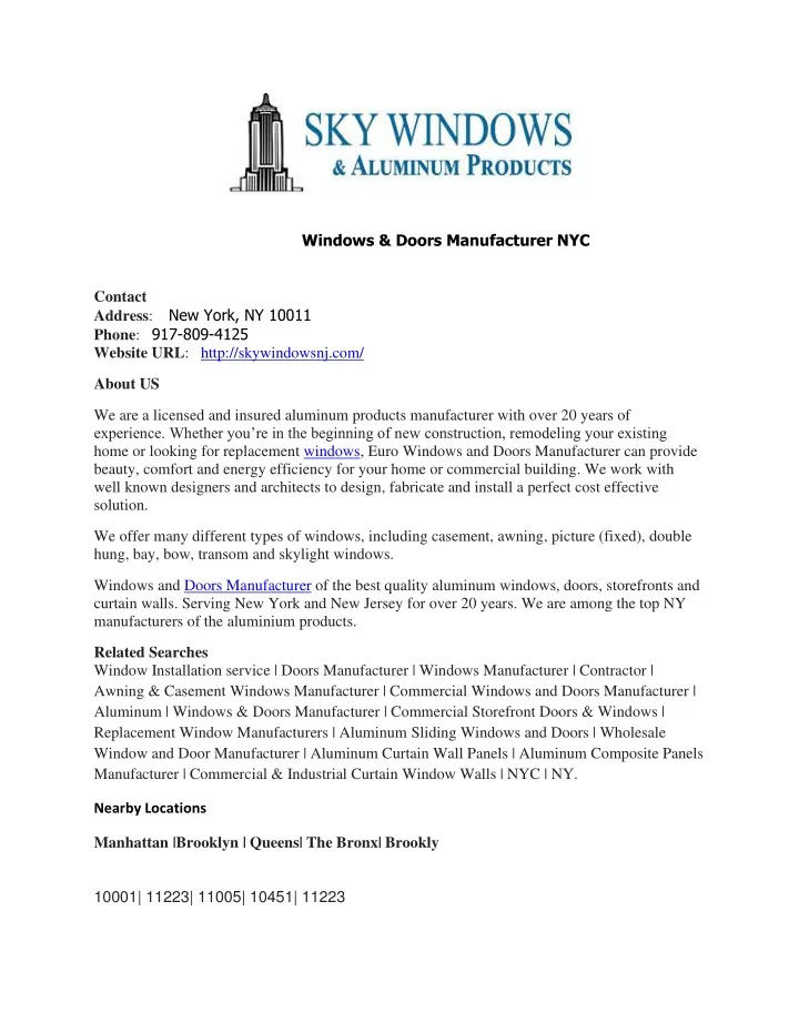 windows doors manufacturer nyc