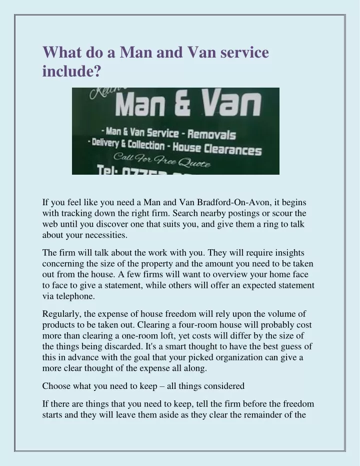 what do a man and van service include