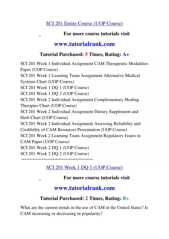 sci 201 entire course uop course