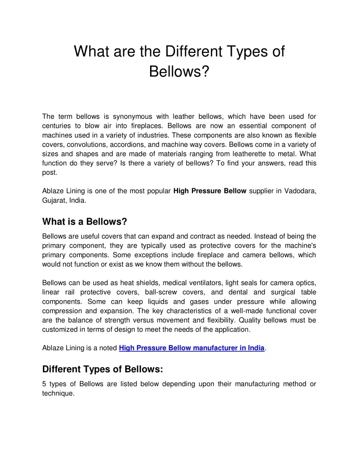 what are the different types of bellows