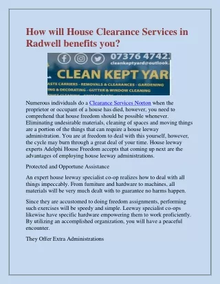 how will house clearance services in radwell