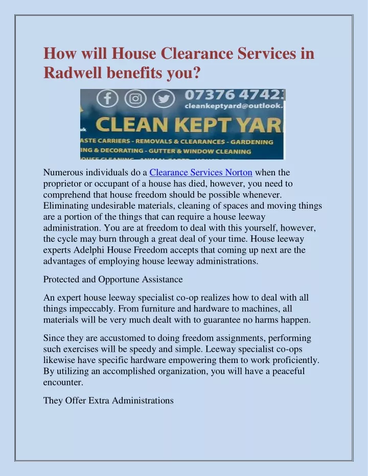 how will house clearance services in radwell