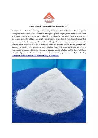 Applications & Uses of Feldspar powder in 2021