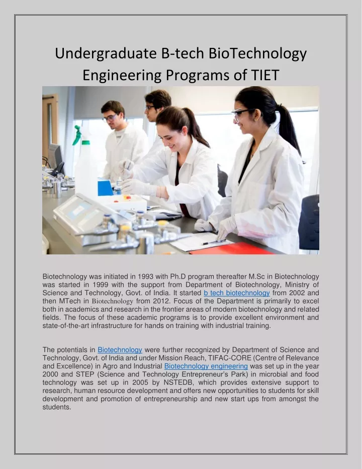 undergraduate b tech biotechnology engineering