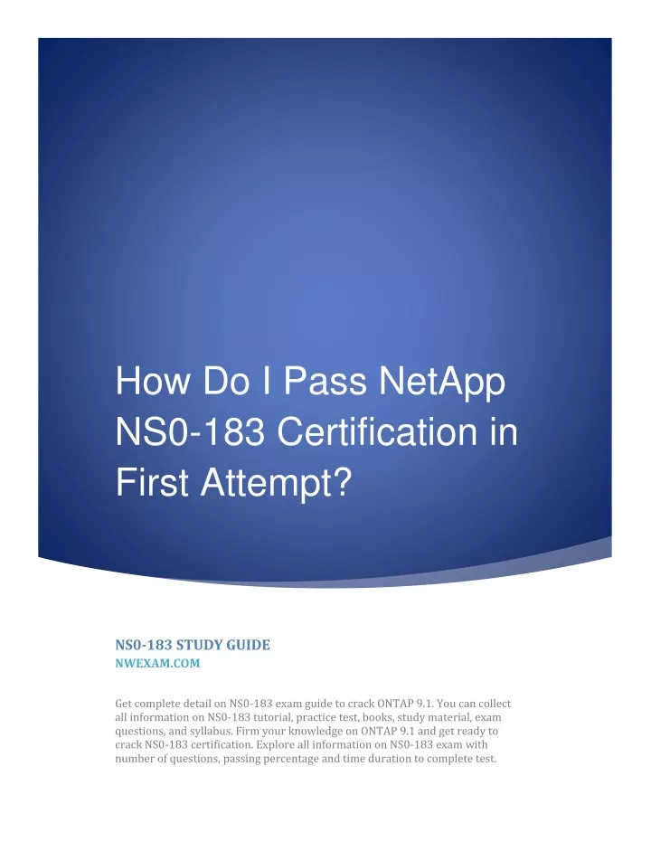 how do i pass netapp ns0 183 certification