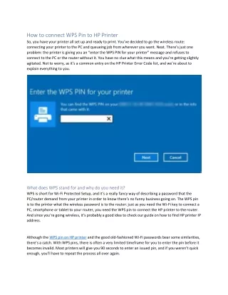 How to connect WPS Pin to HP Printer