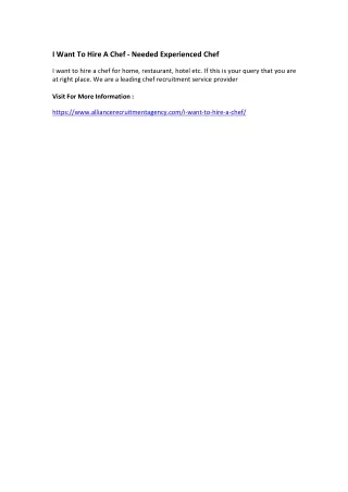 i want to hire a chef needed experienced chef