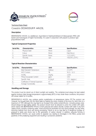 technical data sheet covestro desmodur 44v20l