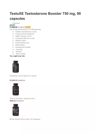 TestoXE Testosterone Booster 750 mg, 90 capsules