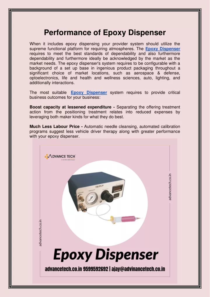 performance of epoxy dispenser