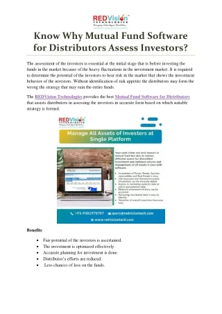 know why mutual fund software for distributors