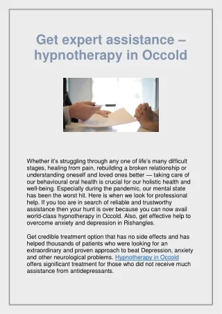get expert assistance hypnotherapy in occold