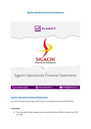 Sigachi Laboratories Financial Statements