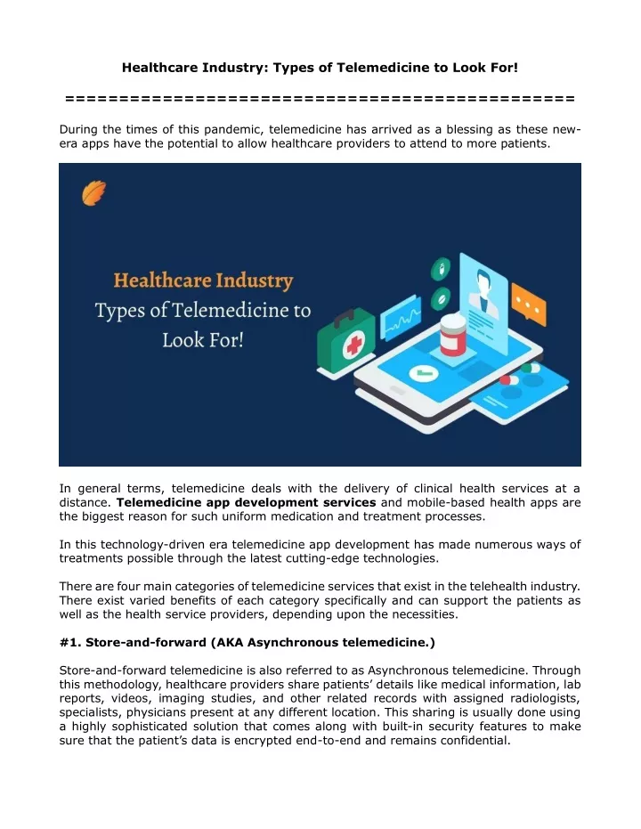 healthcare industry types of telemedicine to look