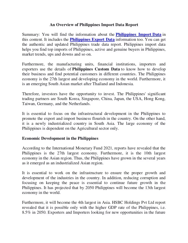 an overview of philippines import data report