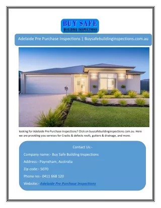 Adelaide Pre Purchase Inspections | Buysafebuildinginspections.com.au