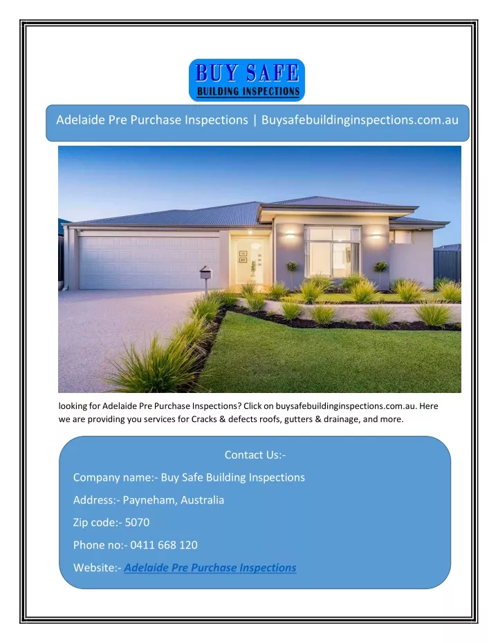 adelaide pre purchase inspections