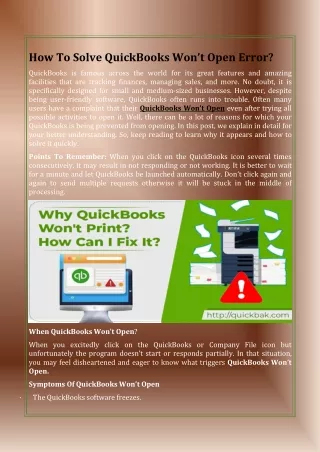 how to solve quickbooks won t open error