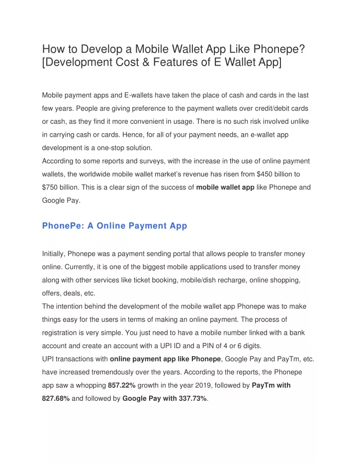 how to develop a mobile wallet app like phonepe