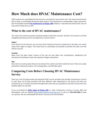 How Much does HVAC Maintenance Cost