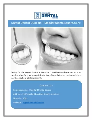 Urgent Dentist Dunedin | Stoddarddentalsquare.co.nz