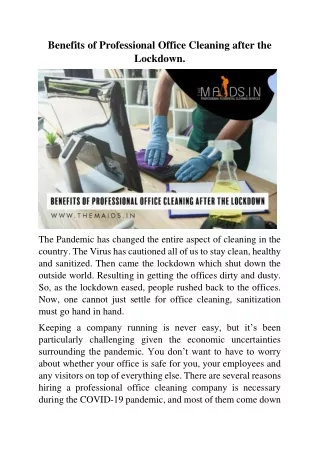 benefits of professional office cleaning after