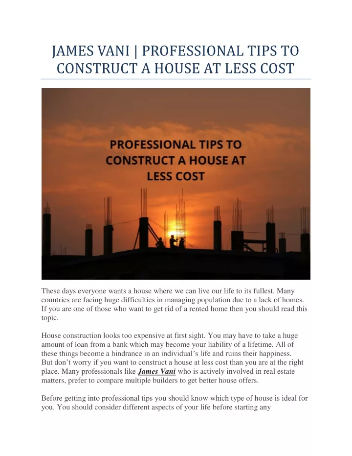 james vani professional tips to construct a house