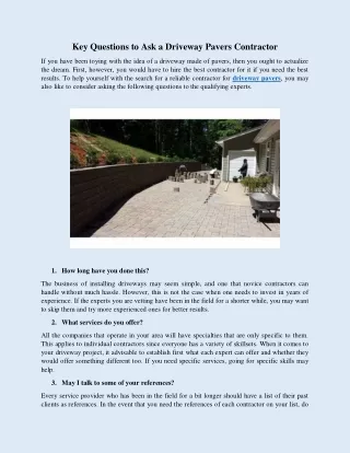 Key Questions to Ask a Driveway Pavers Contractor