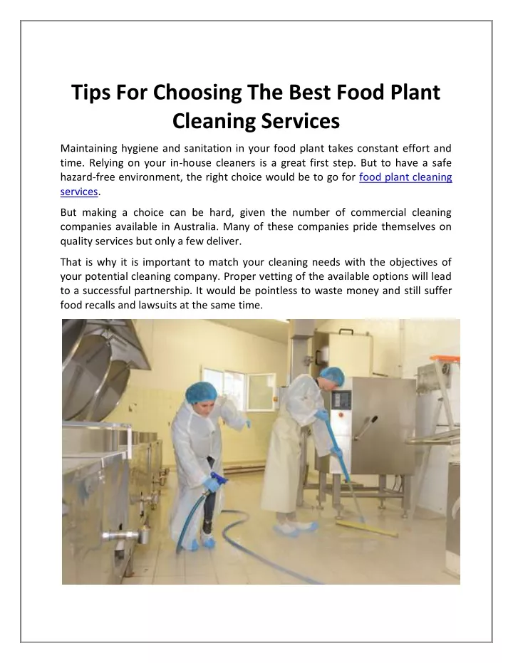 tips for choosing the best food plant cleaning