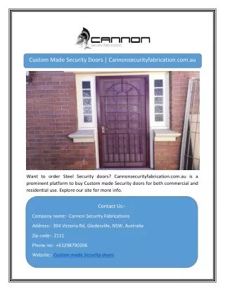 Custom Made Security Doors | Cannonsecurityfabrication.com.au