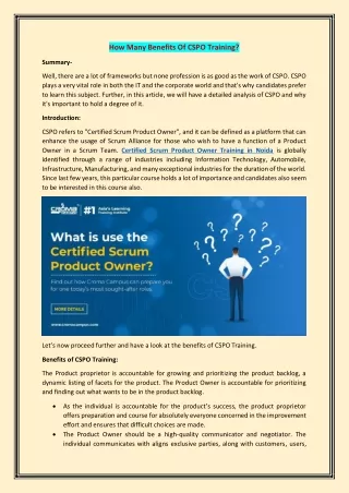 how many benefits of cspo training