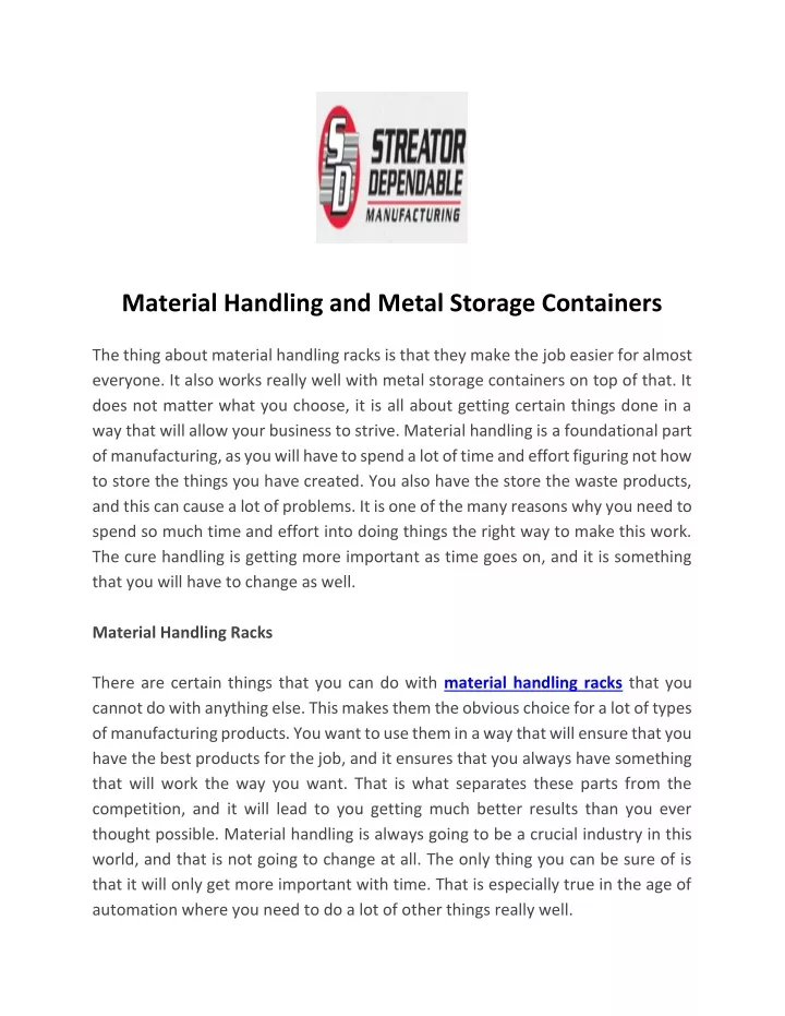 material handling and metal storage containers