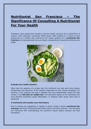 Nutritionist San Francisco The Significance Of Consulting A Nutritionist For You