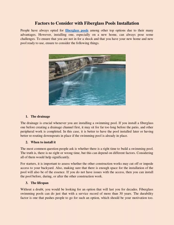 factors to consider with fiberglass pools