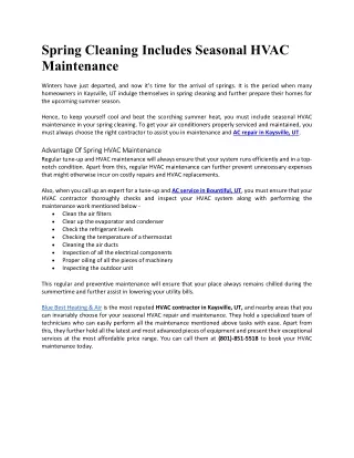 Spring Cleaning Includes Seasonal HVAC Maintenance