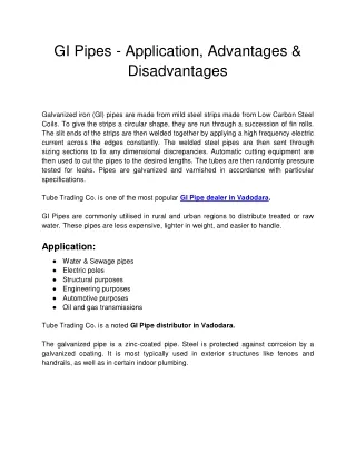 gi pipes application advantages disadvantages