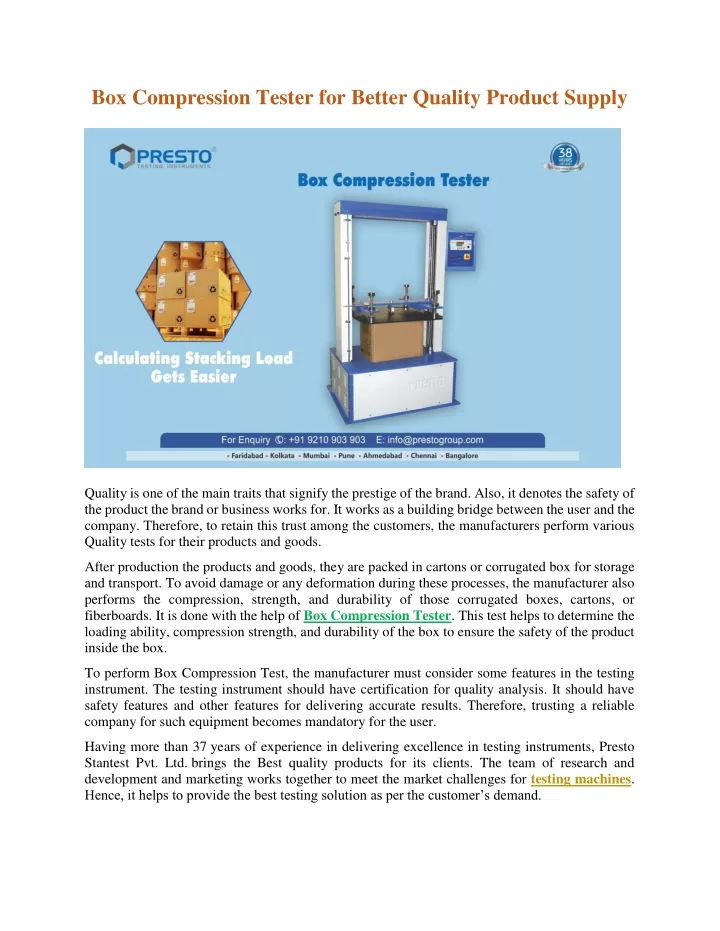 box compression tester for better quality product